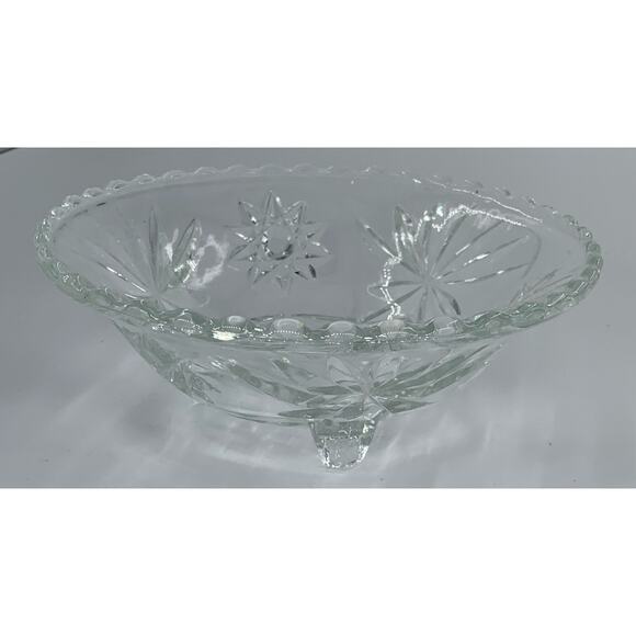 Anchor Hocking Footed Bowl Vintage Pressed Clear Glass Star Of David Candy Dish - Picture 2 of 5